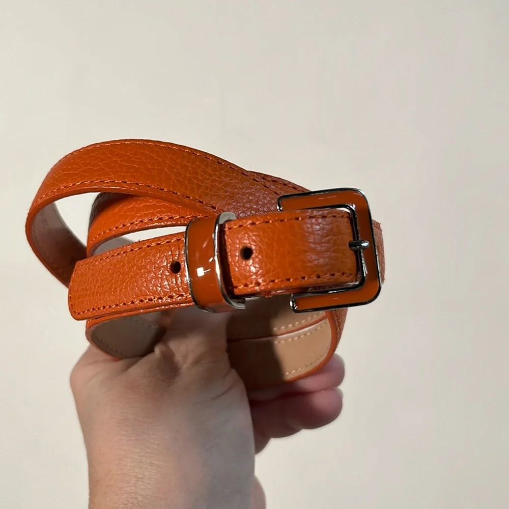 TALBOTS Career/Resort Leather Enamel Buckle Orange Preppy Textured Belt SZ M 41